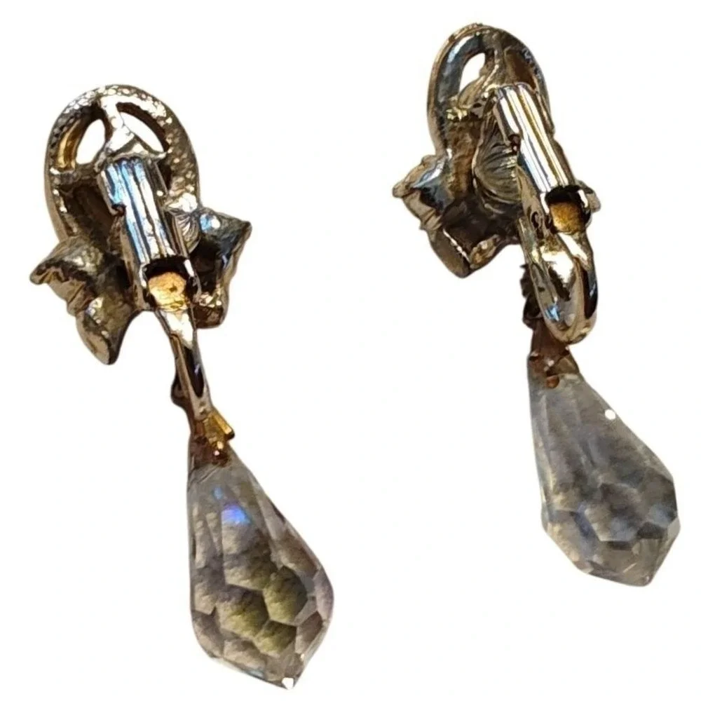 Clip On Earrings Rhinestone Teardrop Dangle Vintage MCM - Picture 5 of 5